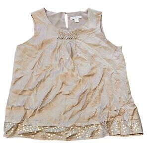 Coldwater Creek Medium 10 12 Blouse Beige Gold Sequin Sleeveless Keyhole Holiday